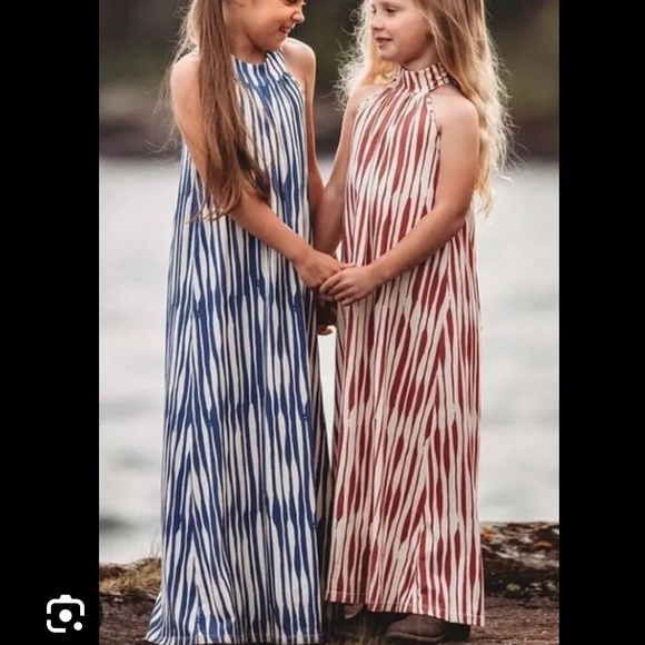 Omi Jo | Blue & White Maxi Dress Sleevess Keyhole Back 9/10 Soft Knit Beachy - Picture 3 of 16